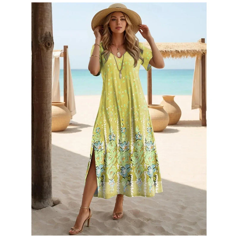 Vestido Longo Feminino de Praia Floral