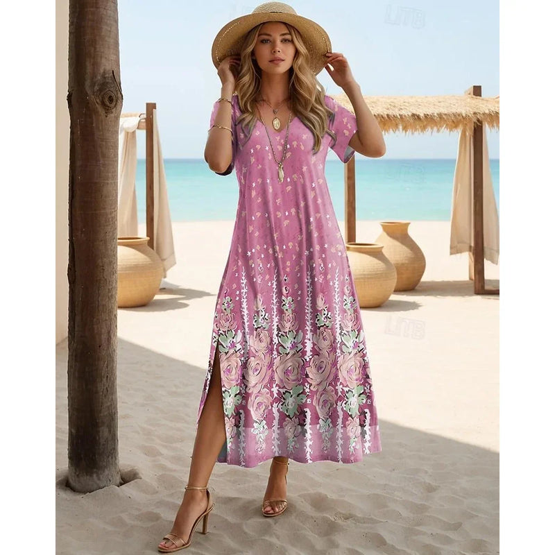Vestido Longo Feminino de Praia Floral