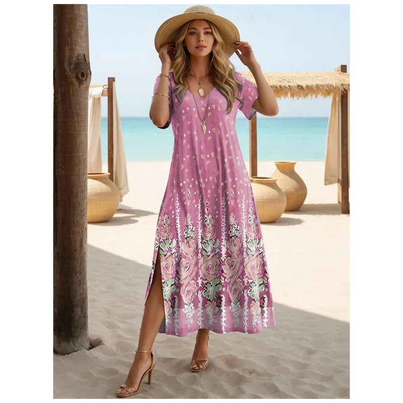 Vestido Longo Feminino de Praia Floral