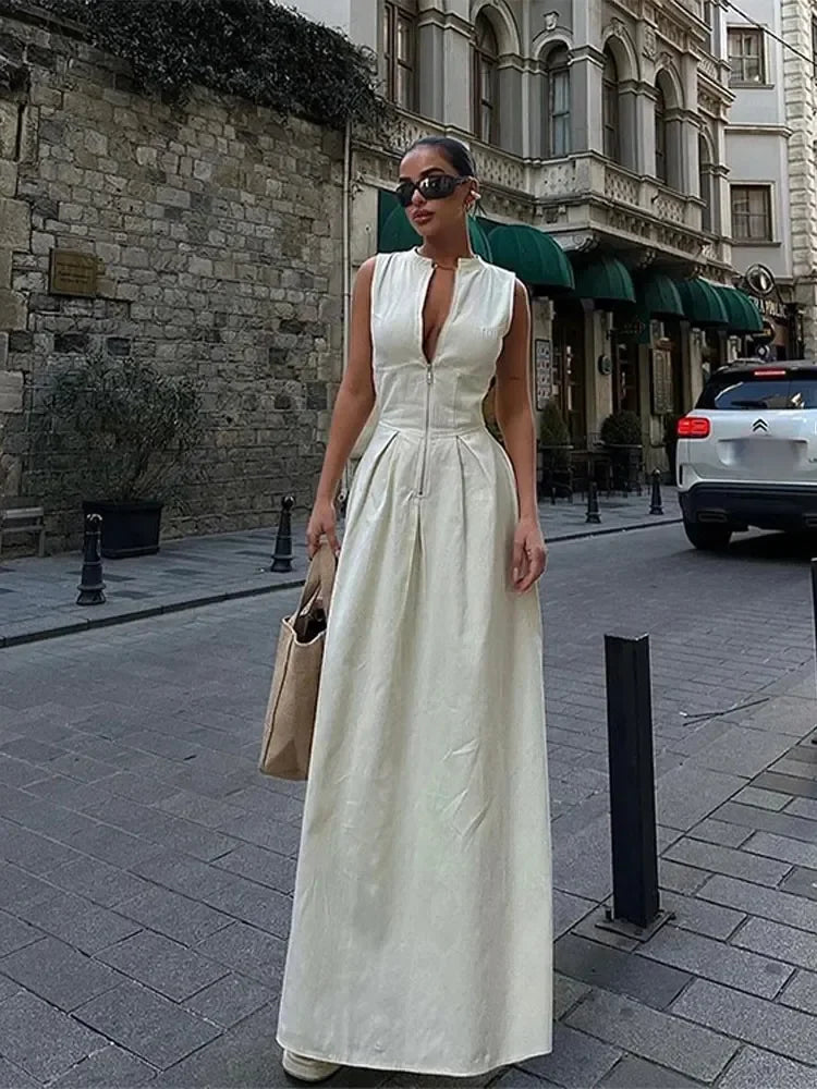 Vestido Longo Elegante Feminino Sem Mangas