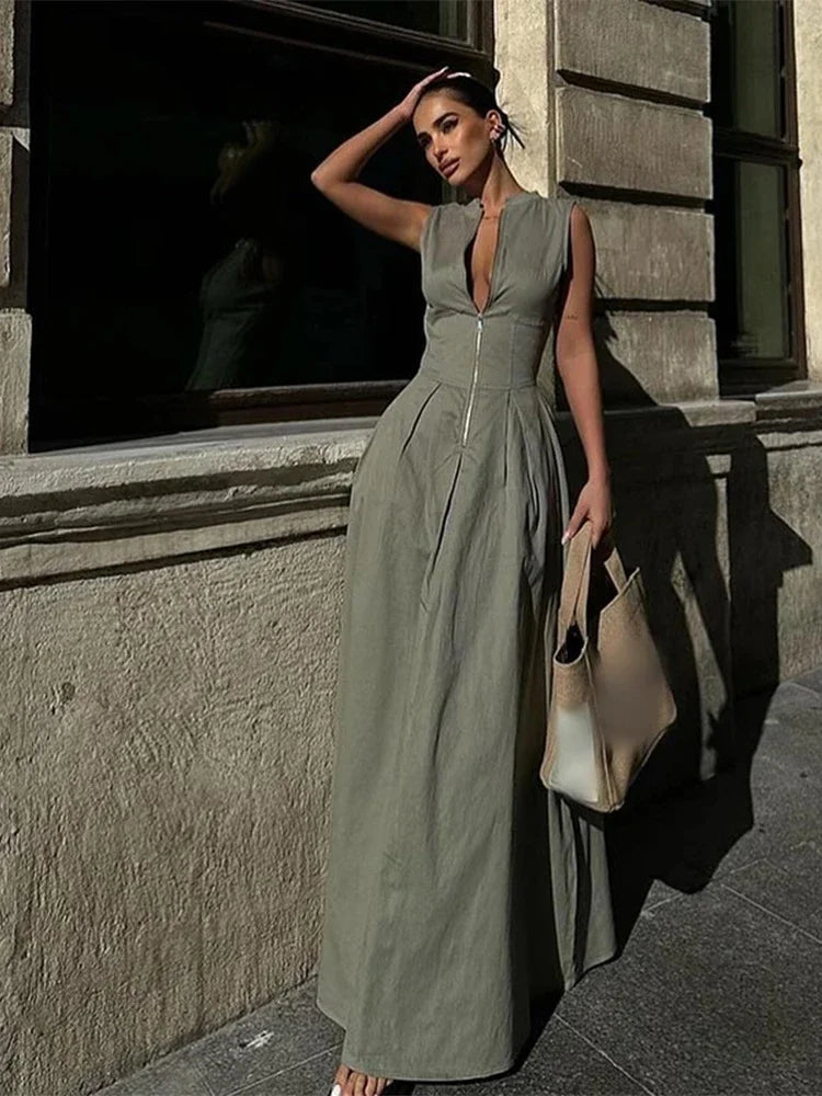 Vestido Longo Elegante Feminino Sem Mangas
