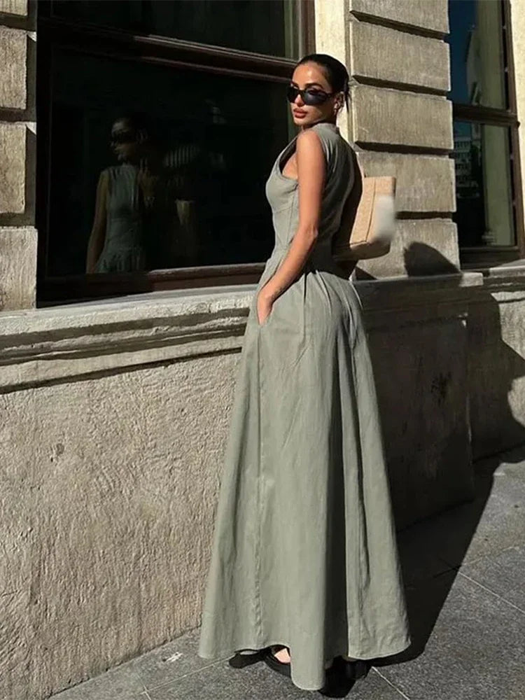Vestido Longo Elegante Feminino Sem Mangas