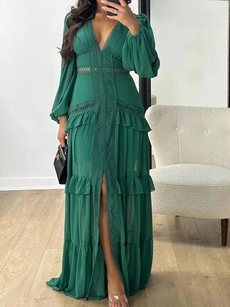 Vestido Longo com Renda Delicada - Ideal para Festas e Ocasiões Especiais