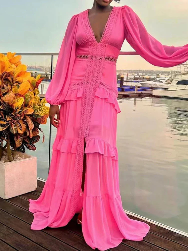 Vestido Longo com Renda Delicada - Ideal para Festas e Ocasiões Especiais